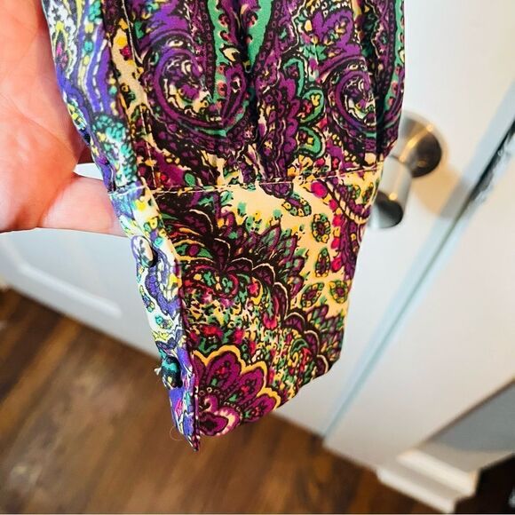 J.Crew Factory Paisley Puff Sleeve Satin Blouse Purple Cream XS - Picture 5 of 8